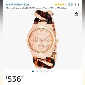 VINTAGE MICHAEL KORS MK-4269 ladies watch rose gold with tortoise band.